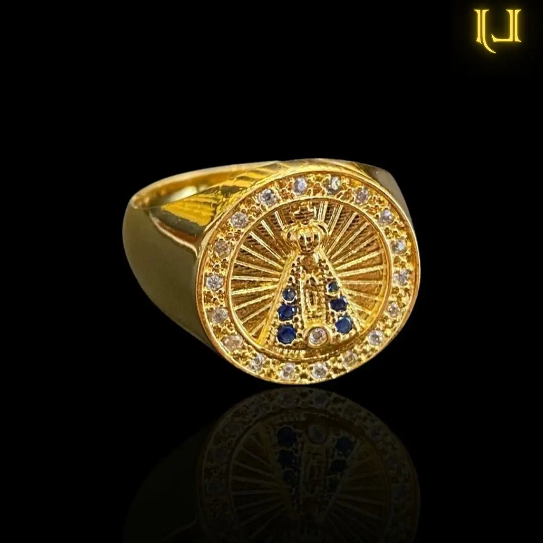Our Lady studded ring C/Nordic Gold Identical Zirconia 18K Gold No Gold bath! Eternal Color Ancient Coin Jewelry