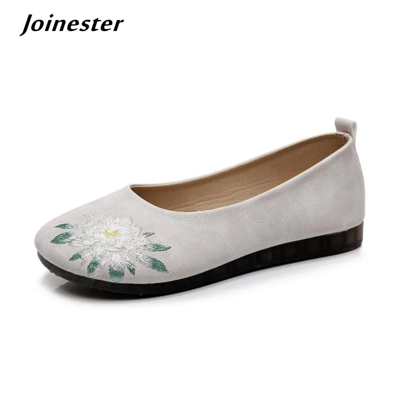 

Women Slip on PU Leather Vintage Loafers Female Flat Heeled Casual Moccasins Floral Embroider Comfortable Mom Shoe Runway Flats