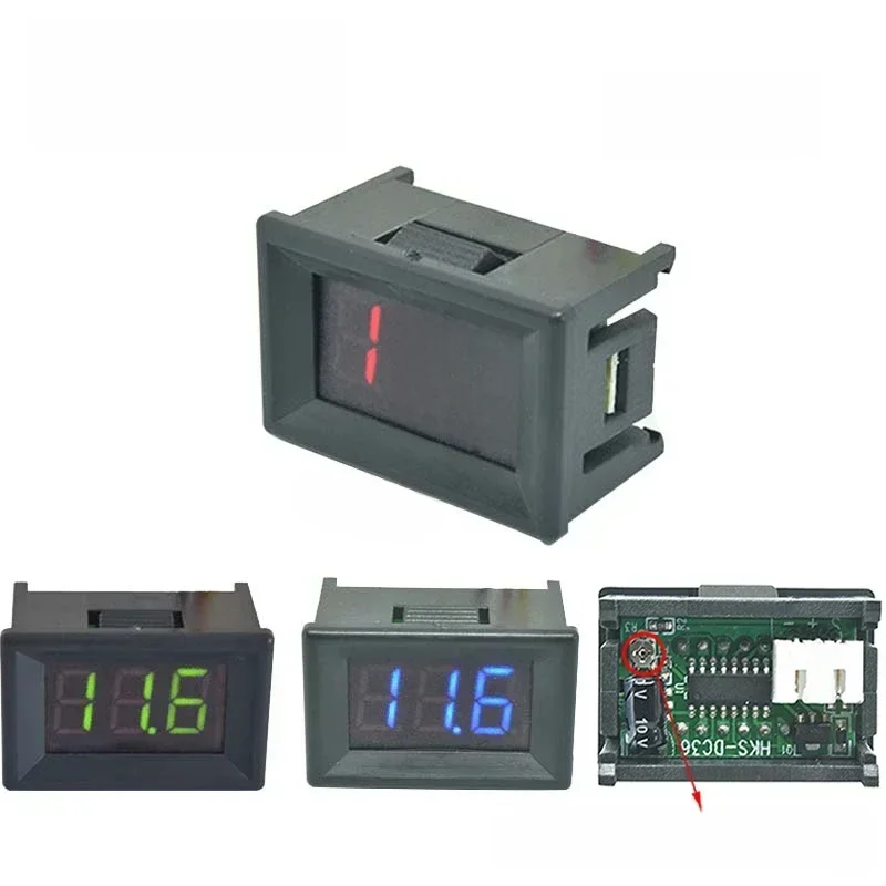0.36 ''DC 0-100V Mini LED woltomierz cyfrowy czerwony zielony niebieski LED napięcie w samochodzie detektor DC 2.3-30V odczyt kalibracja miernik 2 3 kabel — zdjęcie 2