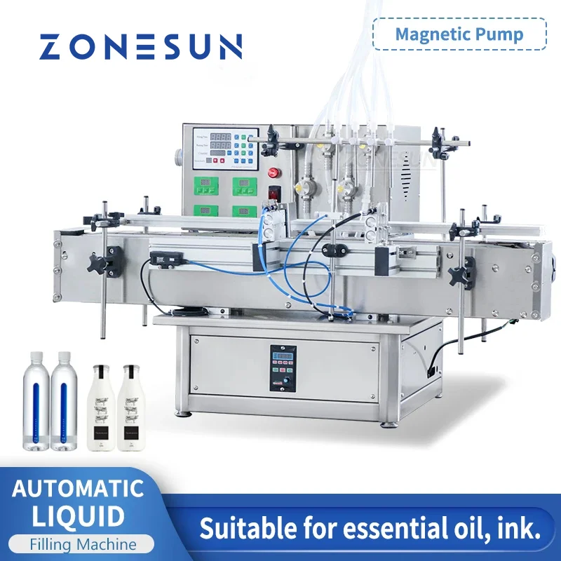 ZONESUN 4 Head Tabletop Automatic Perfume Essential Oil Liquid Bottle Filler Magnetic Pump Water Juice Filling Machine