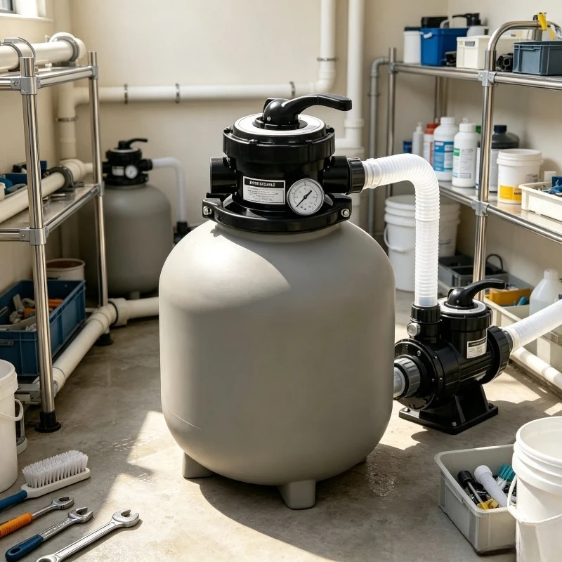 14-Zoll-Poolsandfiltersystem, grauer HDPE-Tank mit 4-Wege-Mehrwegeventil, hocheffiziente Wasserreinigung & Sommerkühlung für Gartenpools