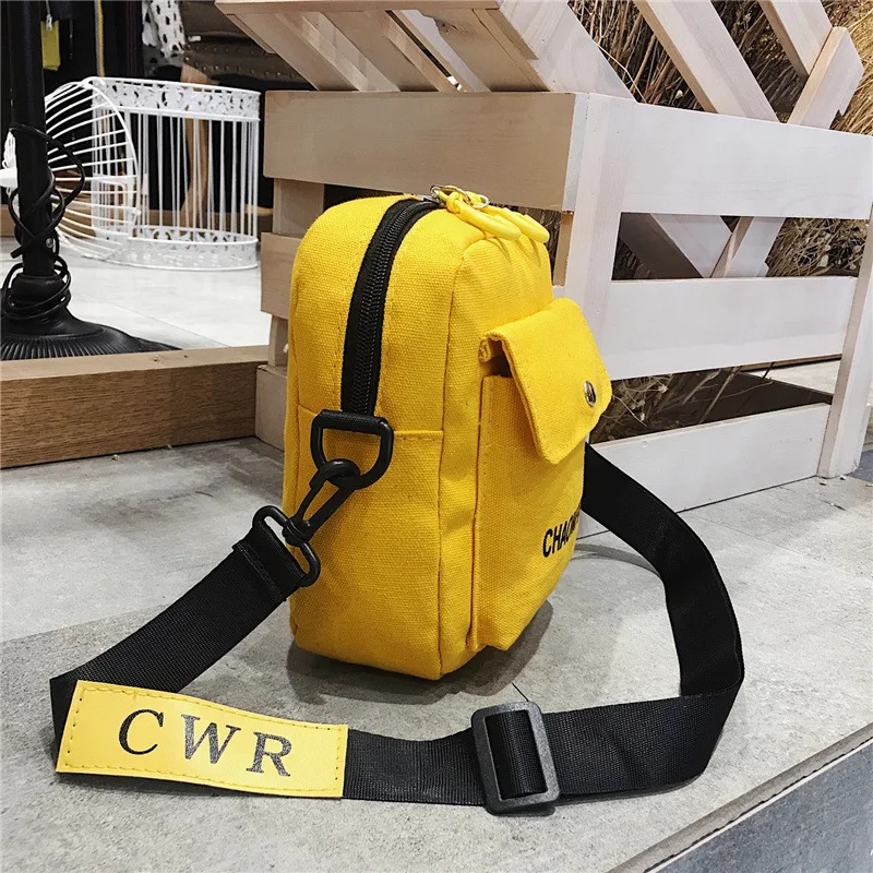 Bolso cruzado amarillo de un hombro para mujer, bolso de lona con letras, informal, a la moda