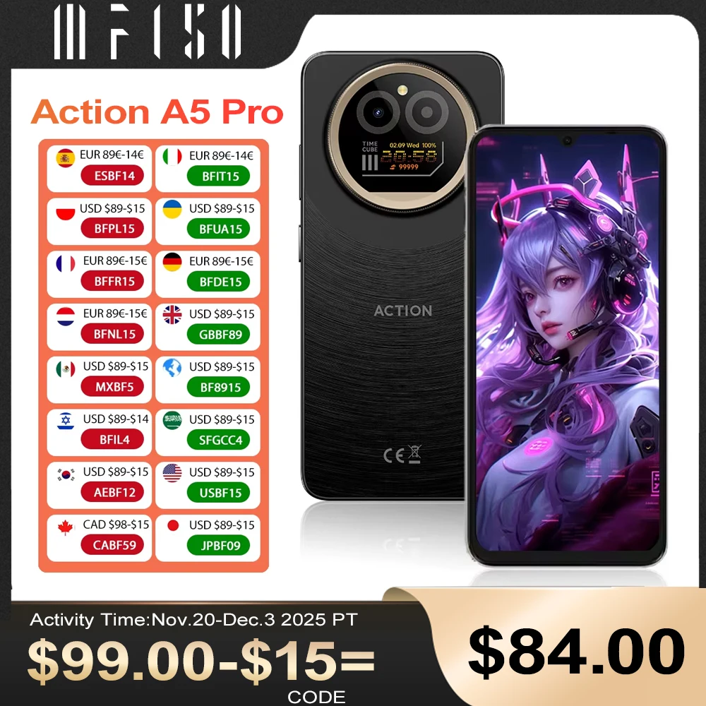 

IIIF150 Action A5 Pro Smartphone 5G Dual Screen Design 6.8‘’ HD+HAA Display 5100mAh Telephone Portable 8GB+256GB Android Phone