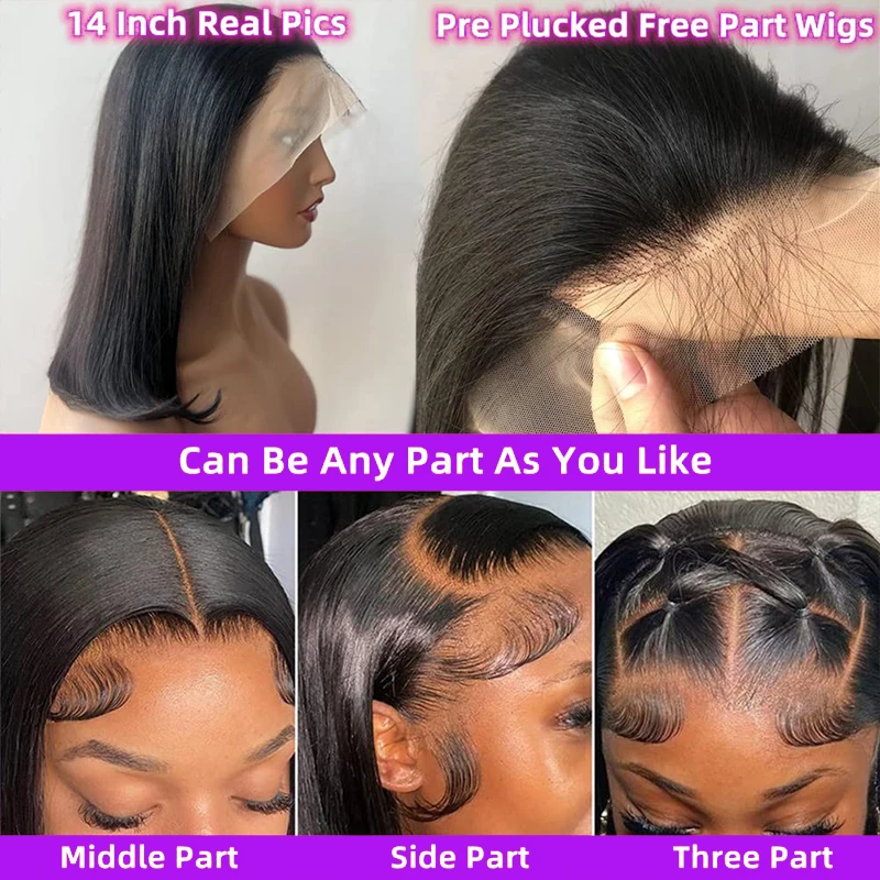 13x4 Lace Bob Wigs Human Hair Pre Plucked Straight Lace Frontal Bob Wigs for Women 200% Density Human Hair Natural Black Color