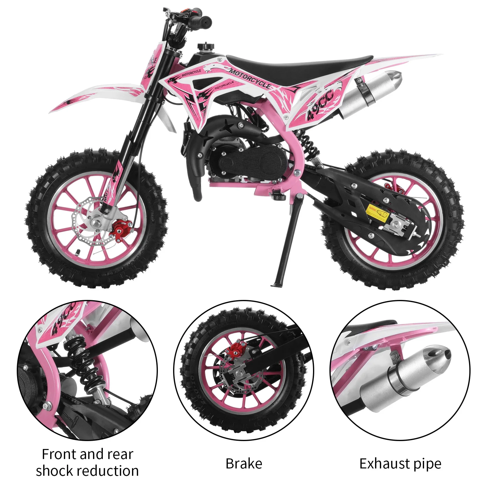 Mini moto tout-terrain pour enfants, vélo de poche, motocross à essence, rose, 2 temps, 49cc, D343