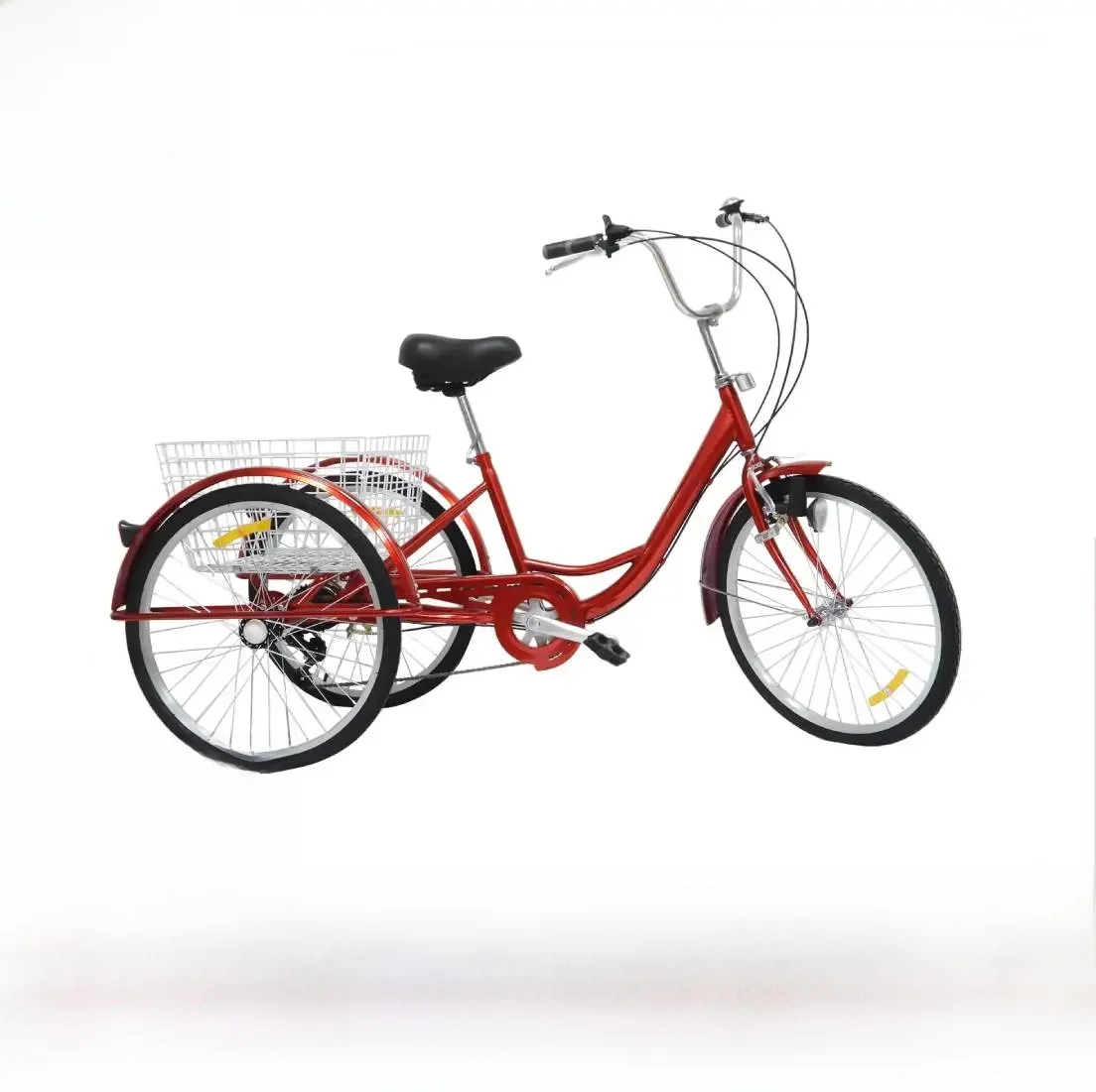24 inch rode driewieler met licht 6 versnellingen snelheden koolstofstaal staal rubber volwassen driewieler voor picknick winkelen rit - afbeelding 2