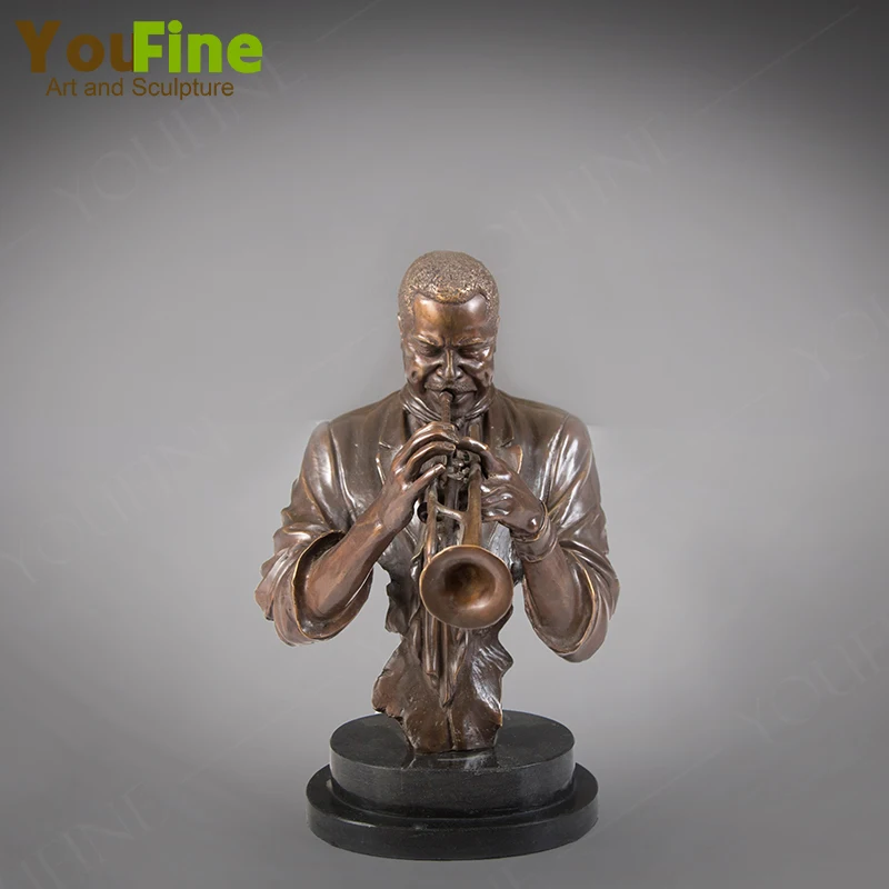 Bronze Musician Bust Statue Trumpet Instrument Bronze Bust Sculpture With Marble Base For Home Decor Classroom Indoor Ornament