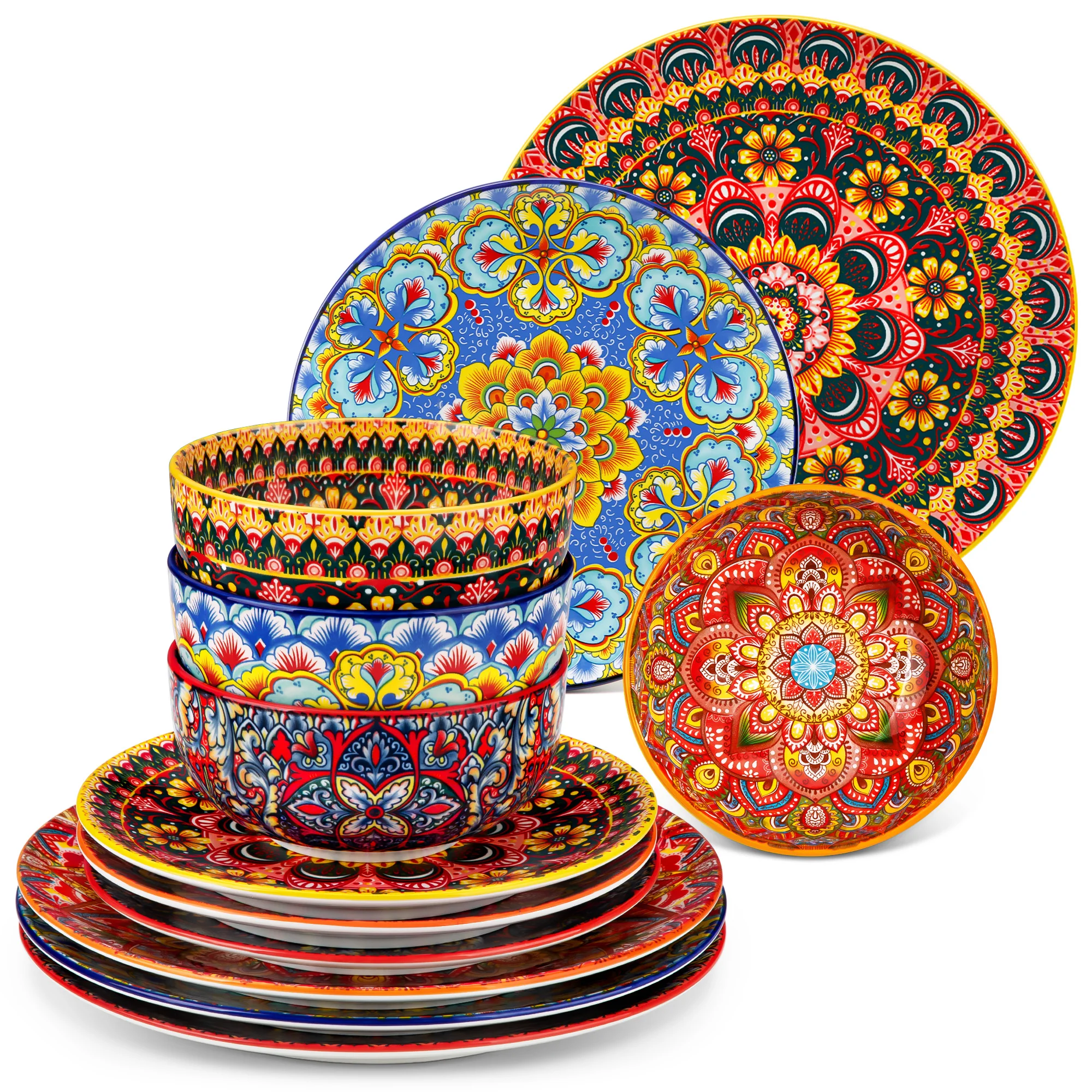 Vancasso 12/18-delige porseleinen serviesset, Boheemse borden, servies met 4/6 stuks dinerborden/dessert-/ontbijtborden