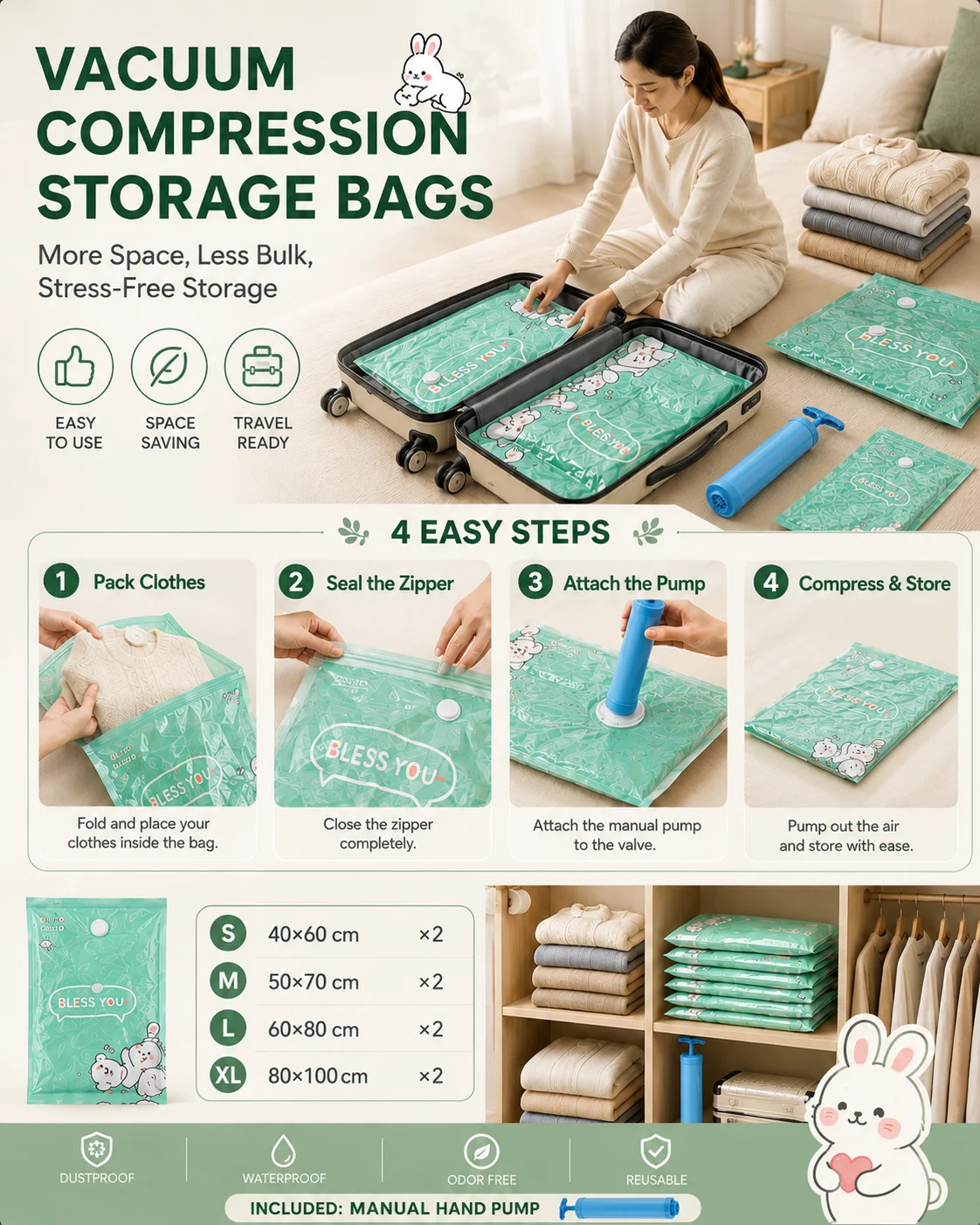 ถุงสูญญากาศลายกระต่าย 8 ชิ้น พ - Compression Bag Vacuum บทวิจารณ์และราคา