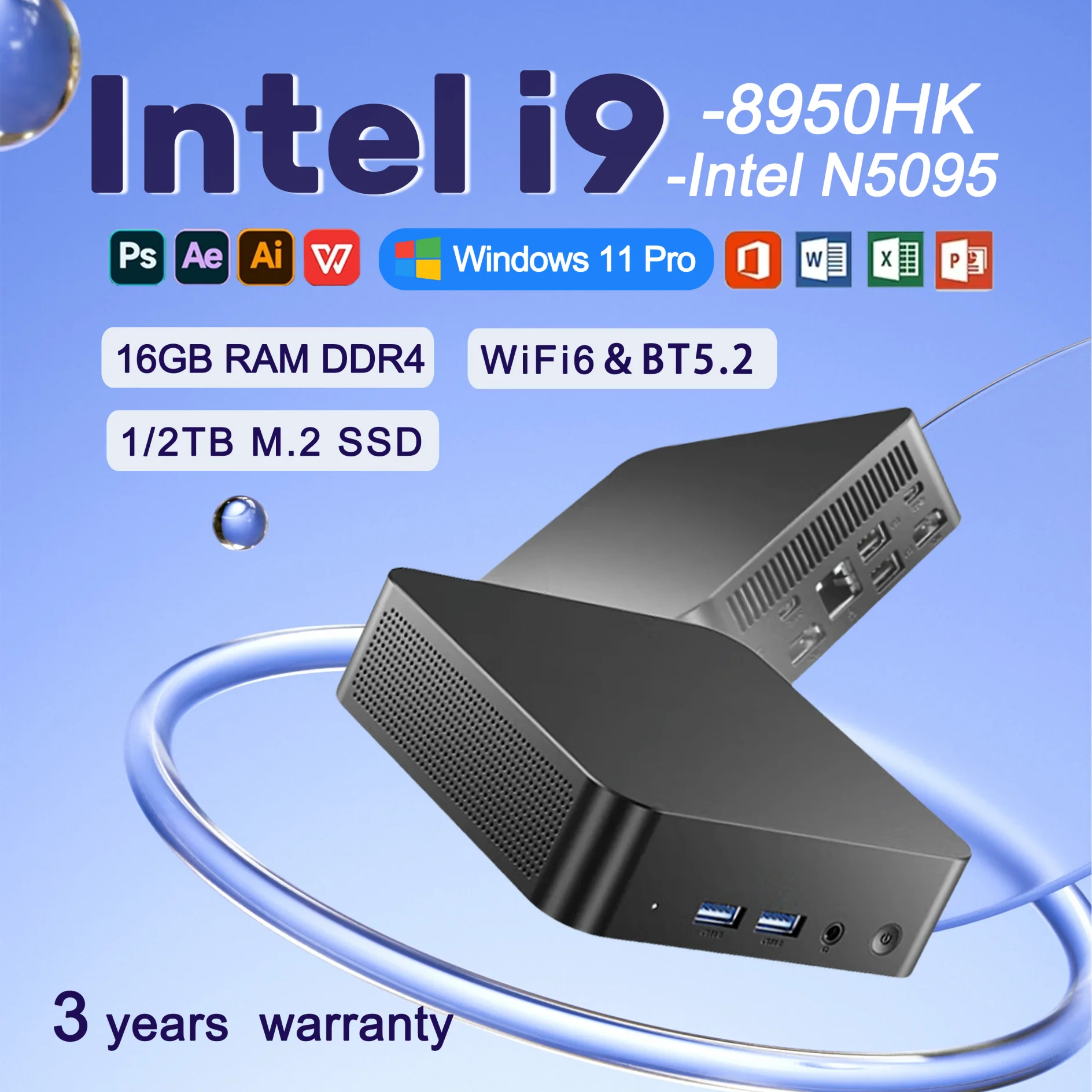 Mini PC Windows 11 Intel Core i9 8950HK/N5095 16GB DDR4 1/2TB SSD computer desktop da gioco Windows 11 BT5.2 WIFI6 computer da gioco 4K