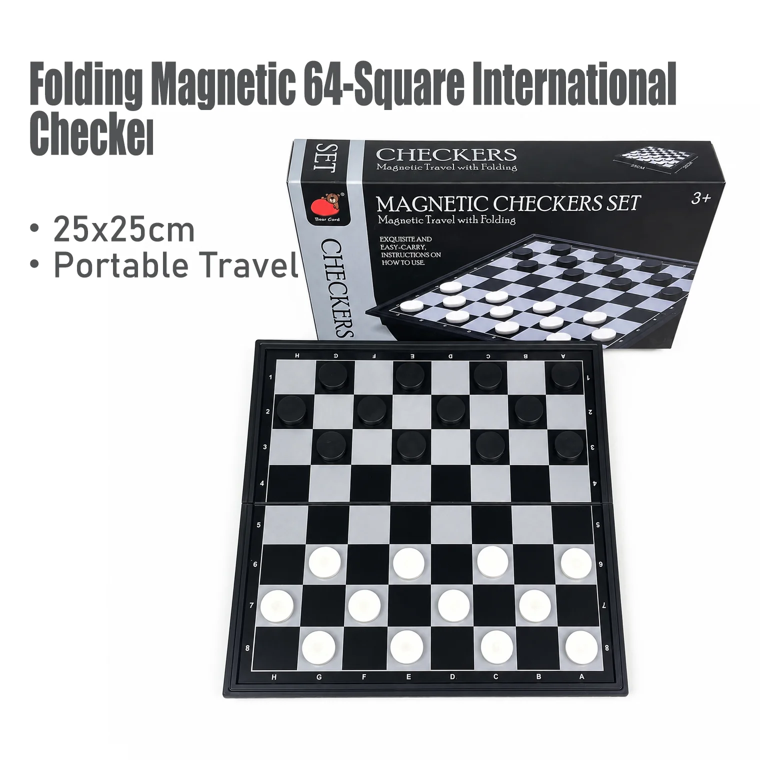 Jeu de dames magnétique pliable 25x25cm, 64 pions, jeu de société portable, jouet éducatif de voyage, cadeau pour enfants et adultes