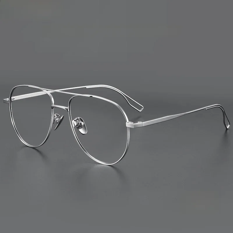 Moda Retro Pilot okulary z podwójnym mostkiem ultralekkie okulary z czystego tytanu optyczne oprawki na receptę męskie okulary w dużych rozmiarach 016 — zdjęcie 2