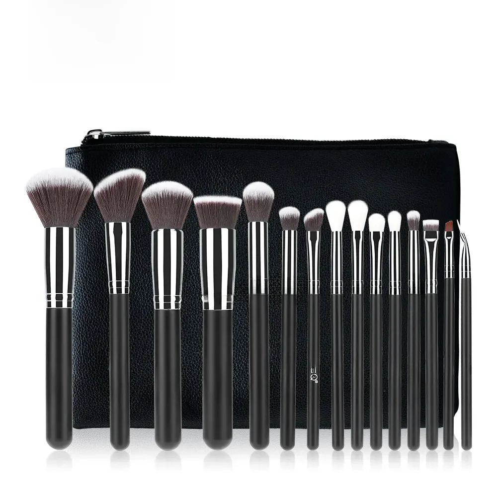 Msq Professionele 15Pcs Make-Up Kwasten Set Poeder Foundation Oogschaduw Make Up Brush Kit Cosmetica Synthetisch Haar Pu Leather Case - afbeelding 2