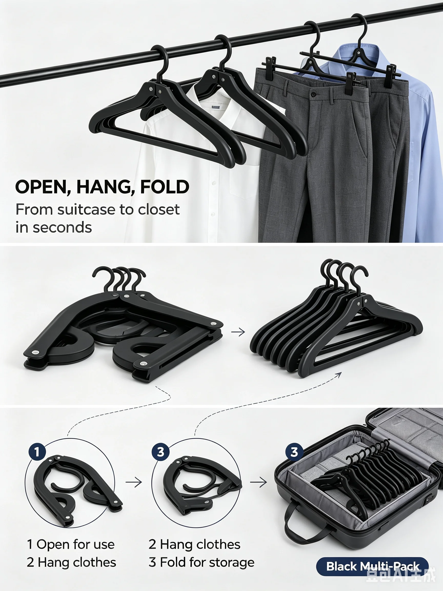 Travel Accessories Essentials - ไม้แขวนเสื้อพกพา 10 ชิ้น อุปกรณ์จำเป็นสำหรับการเดินทางและเรือสำราญ ไม้แขวนเสื้อพับได้แบบพกพา ราวตากผ้าพับได้
