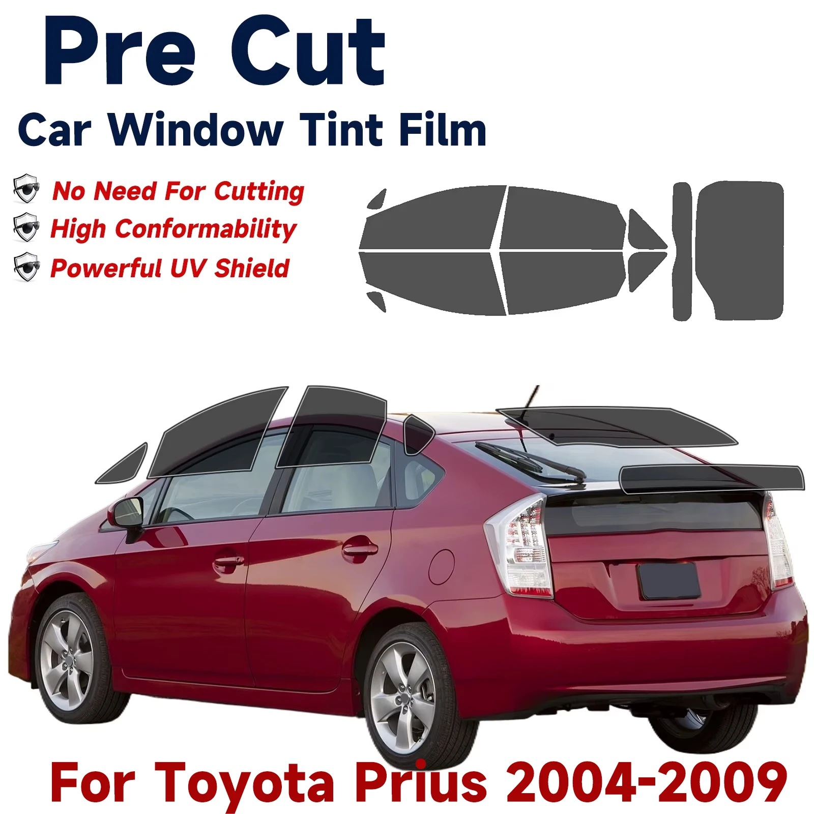 Precut Window Tint Film Sun Block Protection Privacy Anti Shatter Glass 2 Ply Film Any Tint Shade kit For Toyota Prius 2004-2009