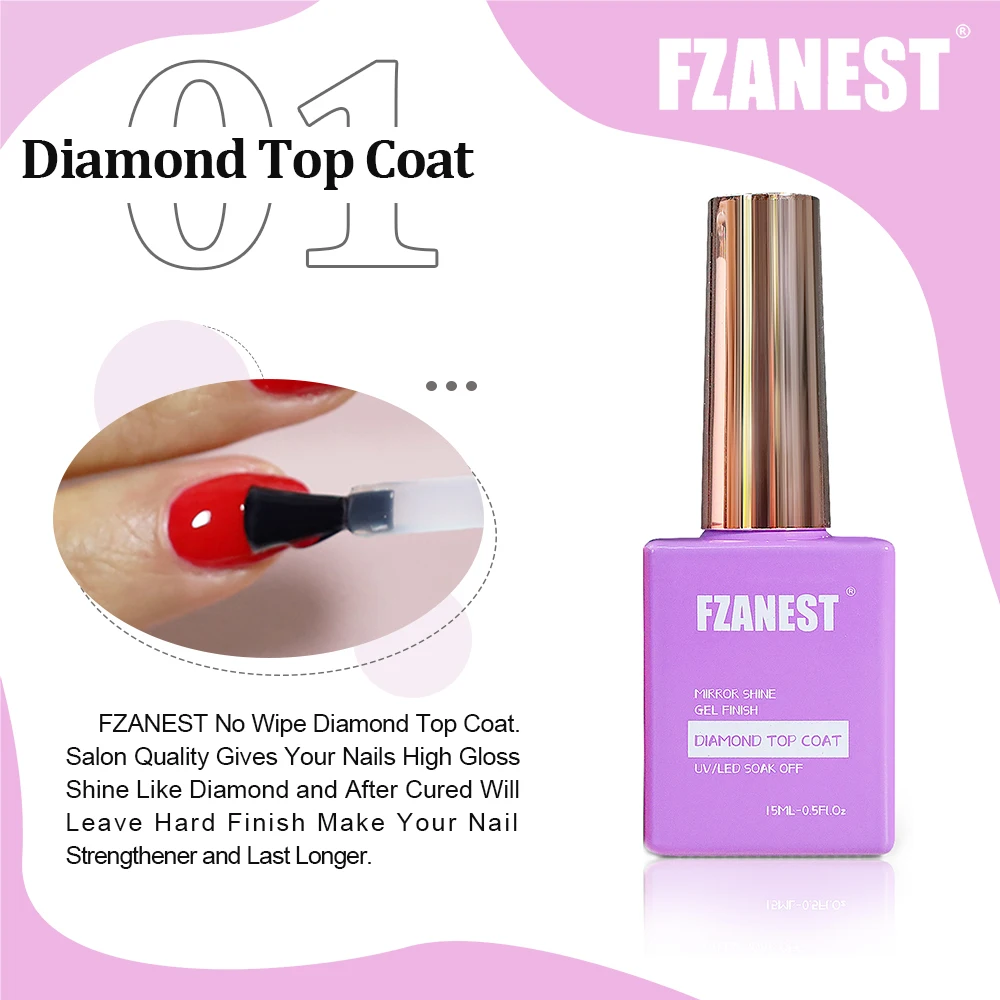 FZANEST Functional Gel Nail Polish Super Base Coat Matte Top Coat inforced Gel Blossom Gel Foil Transfer Gel Nail Remover