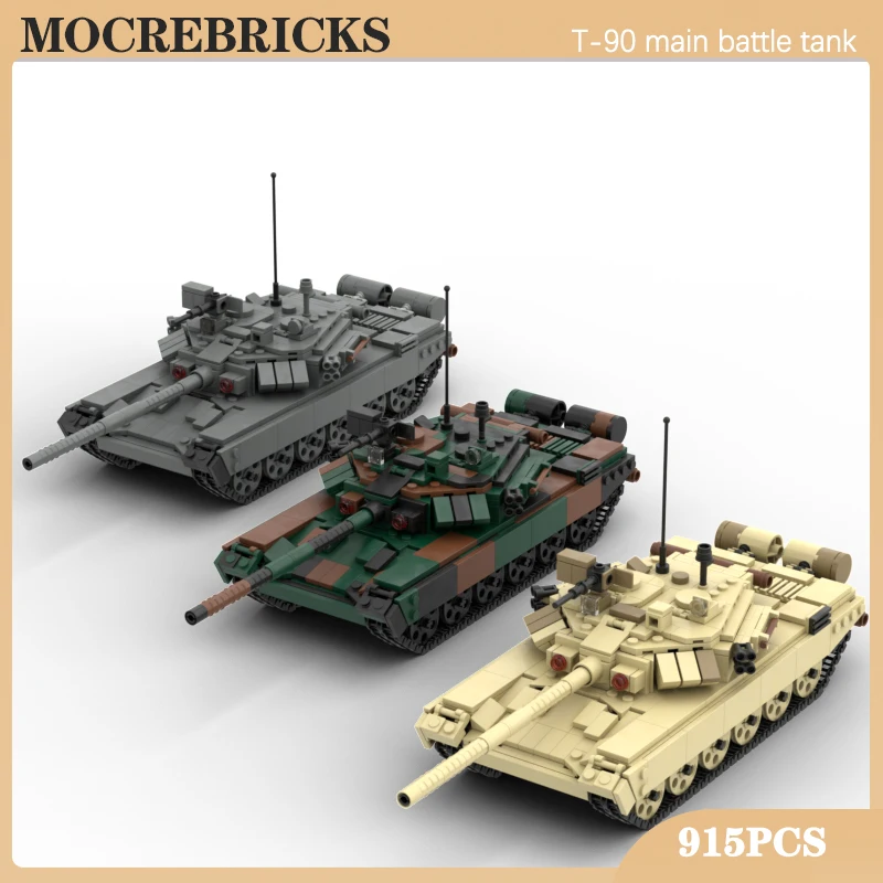 

Military Action Combat Vehicle Russian Main Battle Tank T90 MOC Building Block WW II Weapon Model Bricks Toys Children Gifts