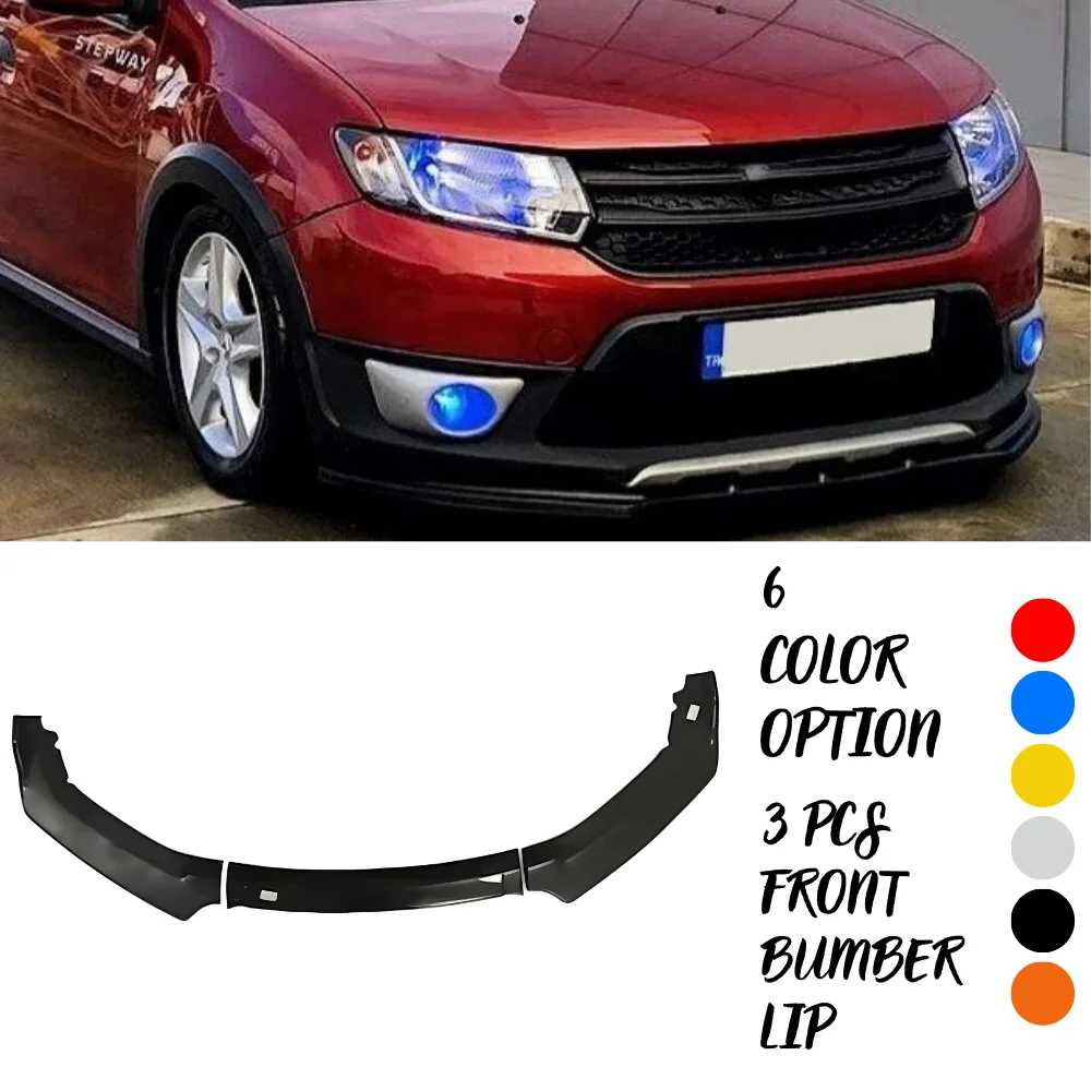 For Renault Dacia Sandero Front Bumper Lip Body Kit Car Accessories 3 Pcs Spoiler Splitter Diffuser Flap Sport Bumper Exterior