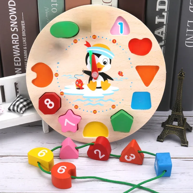 Horloge en bois Montessori, Puzzle, Animal de dessin animé, Tangram, horloge numérique cognitive, jouets d'assemblage éducatifs précoces pour enfants