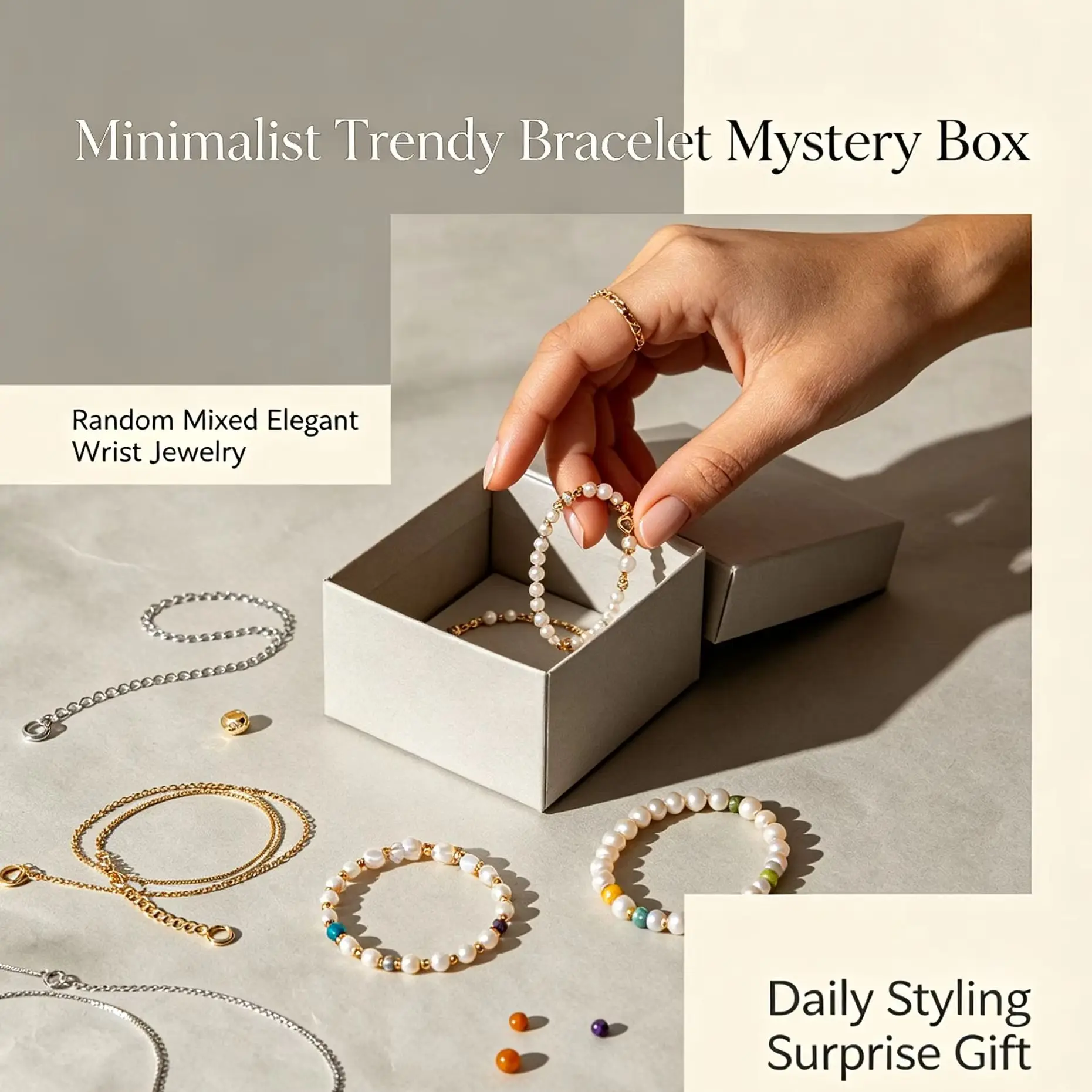 Minimalist Trendy Bracelet Mystery Box, Random Mixed Elegant Wrist Jewelry, Daily Styling Surprise Gift