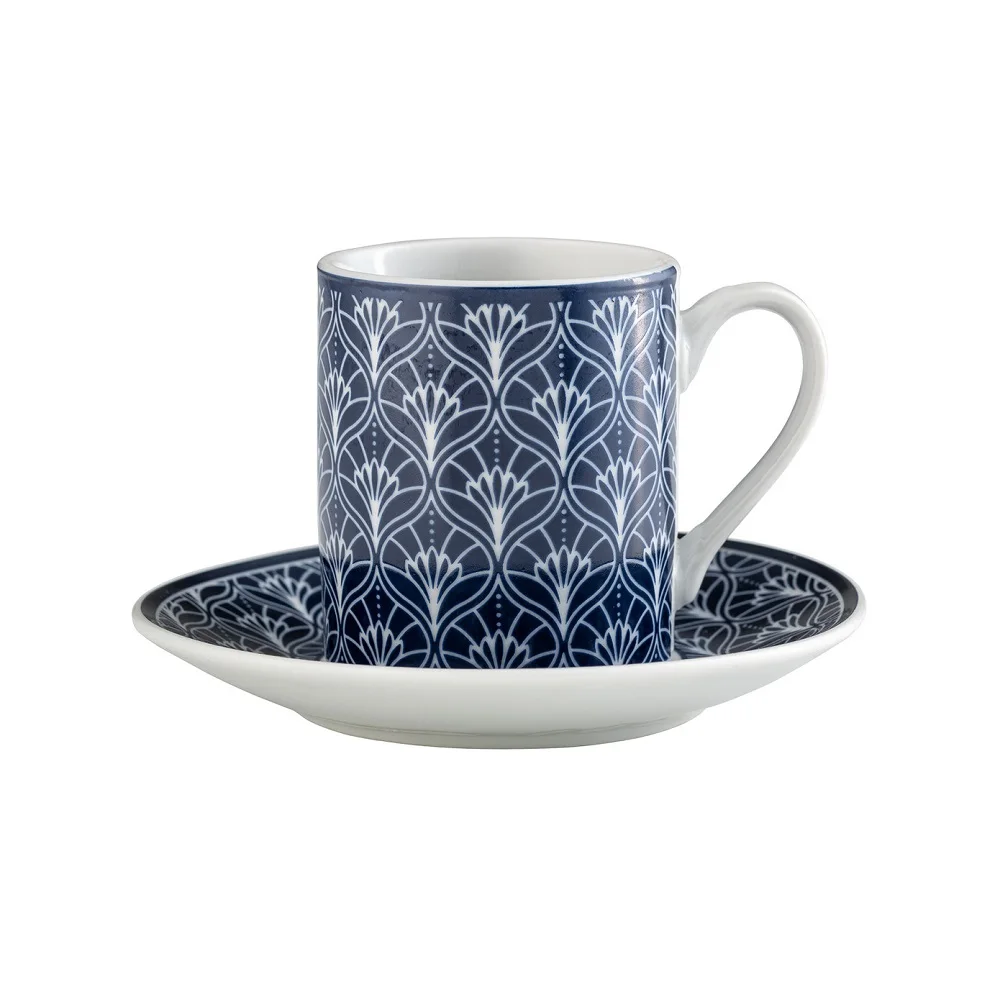 Blue Patterned Set Of 6 Coffee Cups 90 ml Turkish Coffee 6 Cups 6 Plates Arabic Coffee