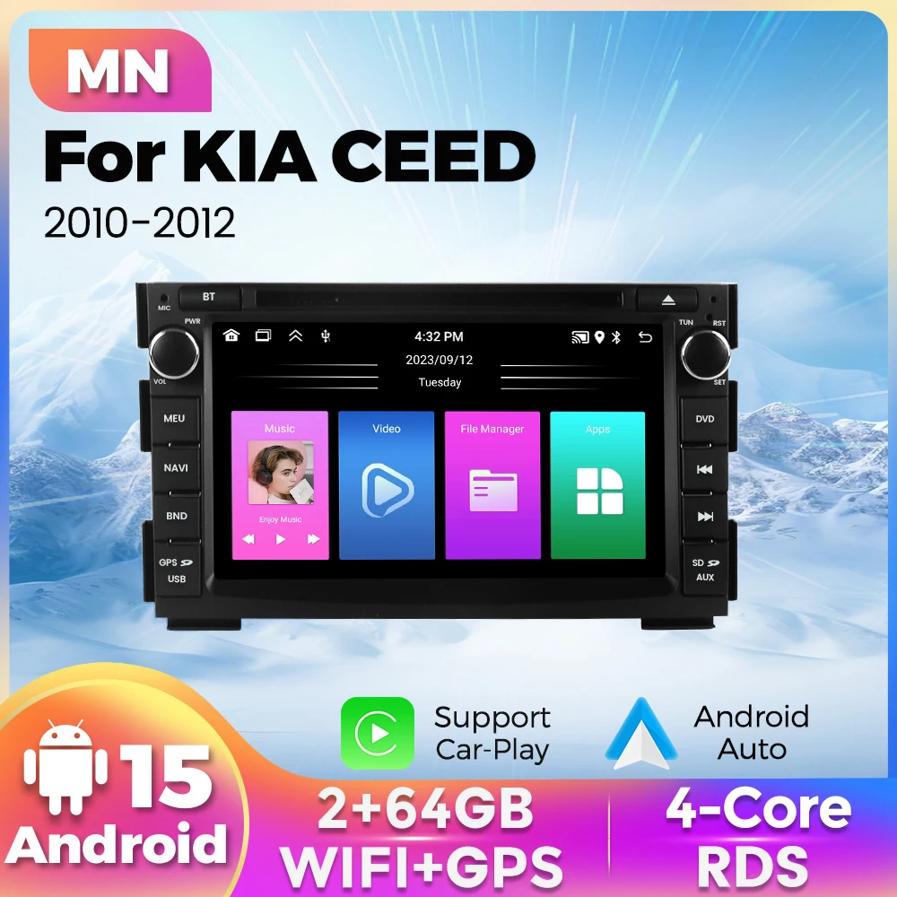 2Din Android15 7Inch Wireless Carplay Auto For KIA Ceed 2010-2012 Car Radio Stereo Multimedia Player GPS Navigation FM Autoradio