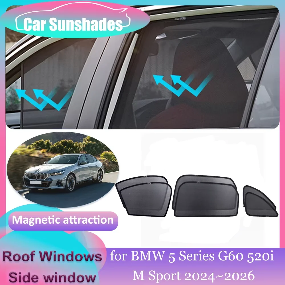 

Автомобильные магнитные солнцезащитные козырьки для BMW 5 серии G60 520i M Sport 2024 ~ 2026 на крыше, солнцезащитный козырек, занавеска на лобовое стекло, аксессуары для люка