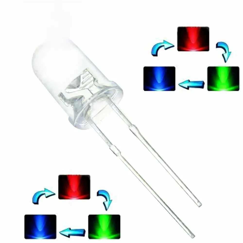 100 sztuk/partia F5 5mm szybka/powolna lampa błyskowa RGB czerwony zielony niebieski tęczowy wielokolorowy dioda elektroluminescencyjna okrągła dioda LED pełny kolor — zdjęcie 2