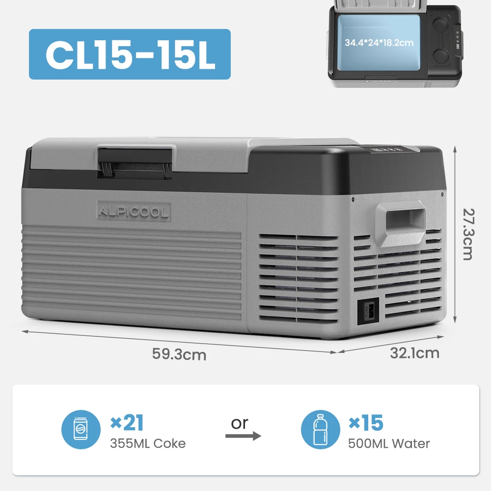 Alpicool CL15 15L Minikoelkast 12V Compressor Draagbare Vriezer 12/24V DC 100-240V AC Koelkast voor Camper Koelen en Vriesen