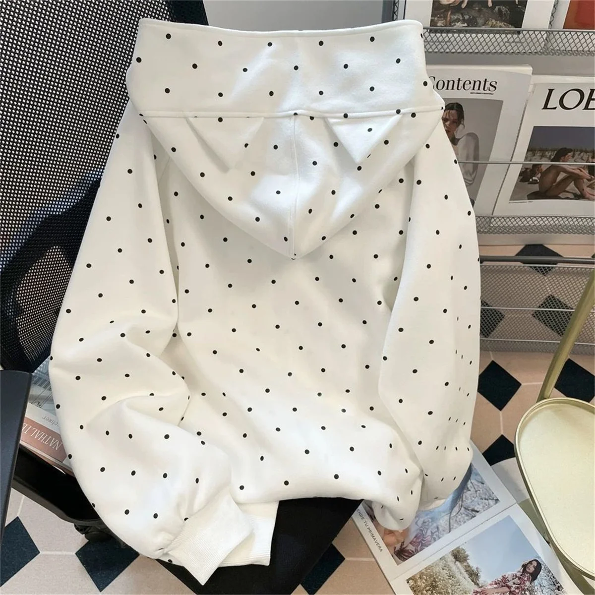 Cute Polka Dot Cat Embroidered Hoodie Autumn Winter Sweet Loose Fi Tzip-up Cardigan Jacket Harajuku Casual Sweatshirts 2026 New