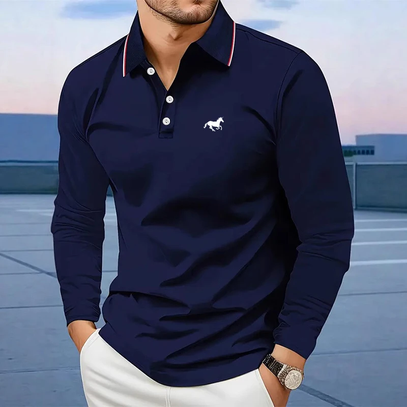 قمصان بولو رجالية بأكمام طويلة قمصان بياقة قمصان عمل غير رسمية للأعمال Athleisure ملابس يومية أزرار طباعة ثلاثية الأبعاد ربيع الخريف
