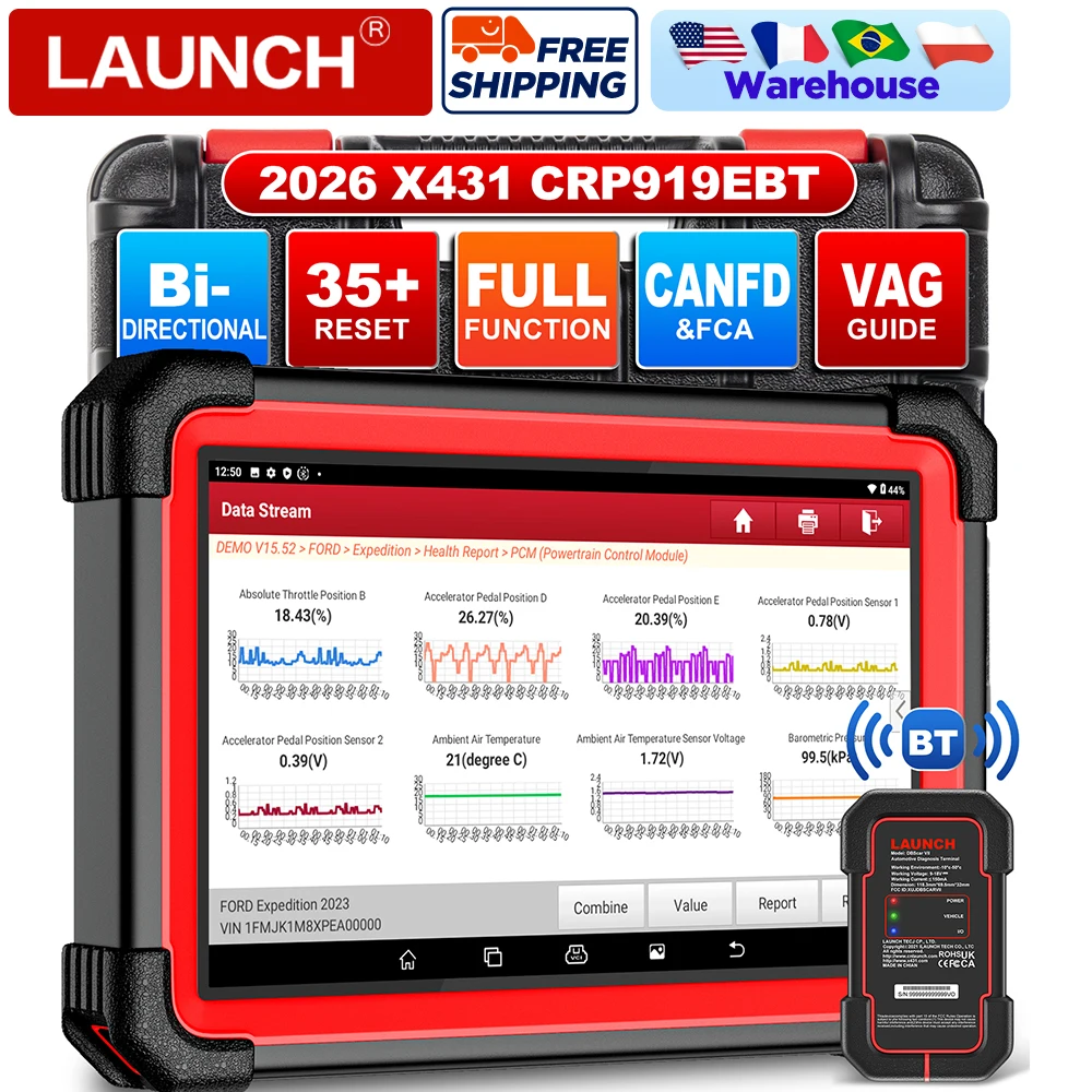 LAUNCH X431 CRP919E BT OBD2 Scanner Bidirectional Add Key Programmer CAN FD/DoIP OE-Level All System Diagnostic