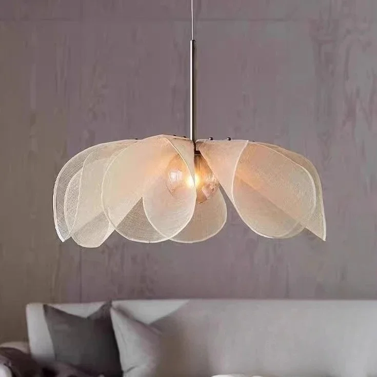 Zelfmontage verlichtingsarmaturen Wabi Sabi stoffen hanglamp bloem kroonluchter hanglamp voor woonkamer eetkamer - afbeelding 2