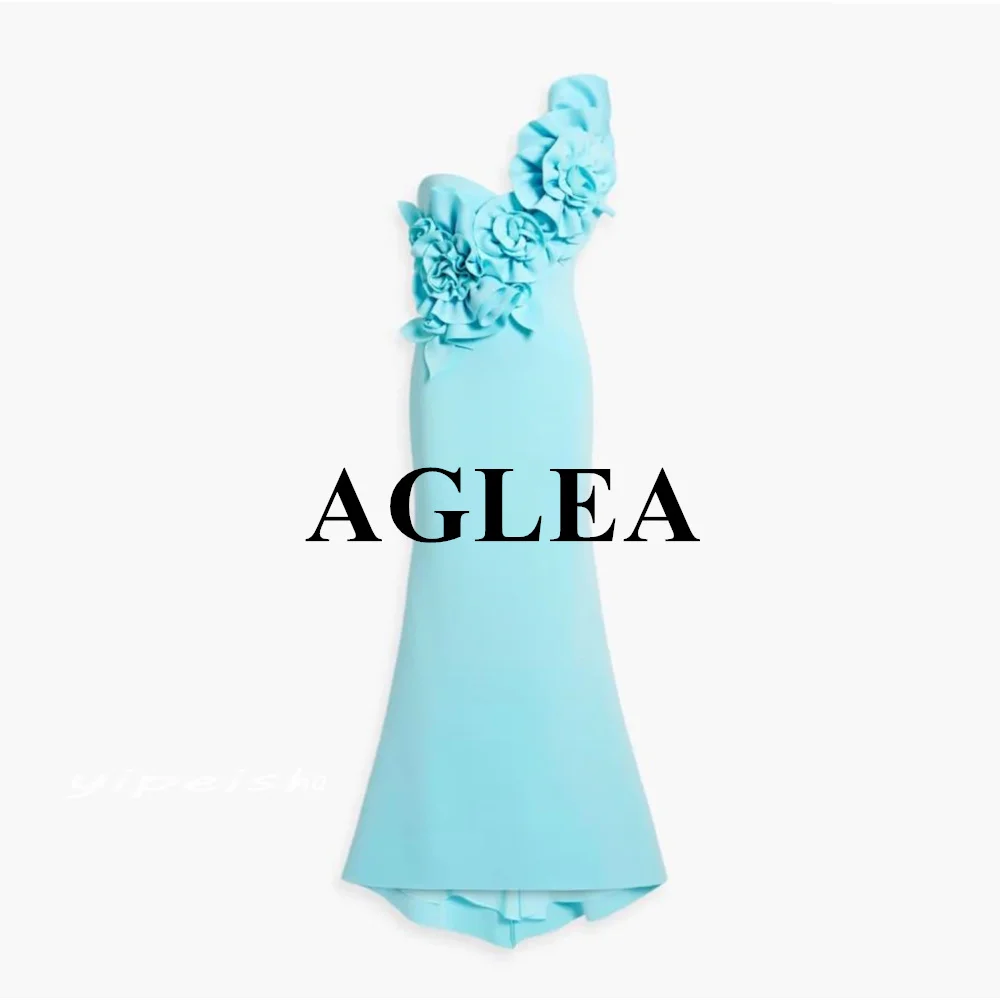 AGLEA 2024 Saudi Arabia Evening Jersey Flower Draped Ruched Graduation Mermaid One-shoulder Bespoke Occasion Gown Long Dresses