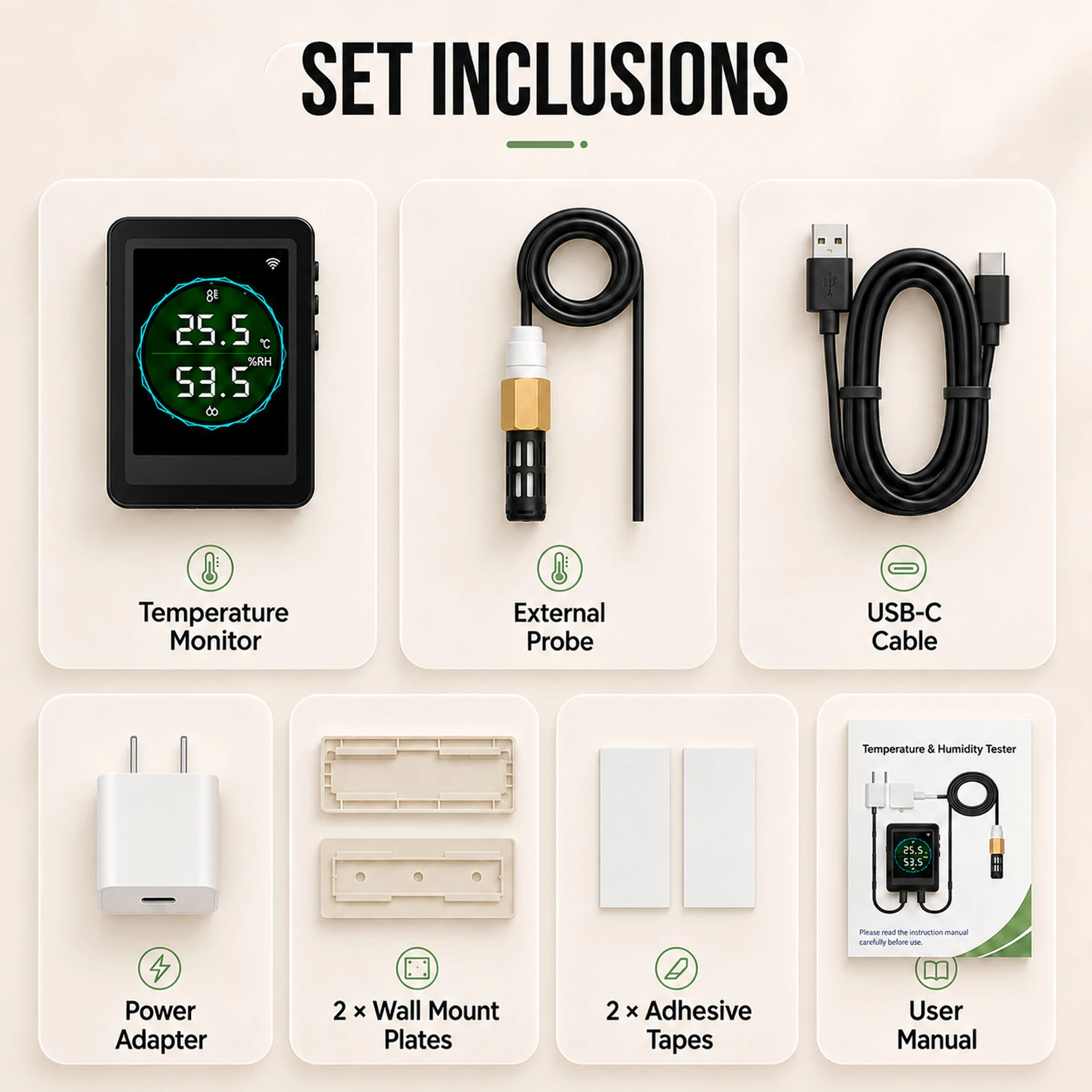 Tuya Smart WiFi Bluetooth Temp & Humidity Monitor - Color LCD Display, External Sensor Probe, Real-Time App Alerts & Automation