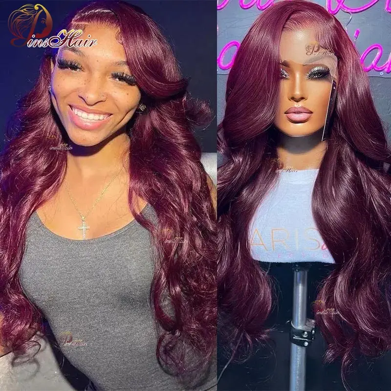 

13X4 Burgundy Body Wave Lace Front Human Hair Wigs Pre Plucked Lace Front Wig Human Hair for Women Remy Human Wig 180% Density