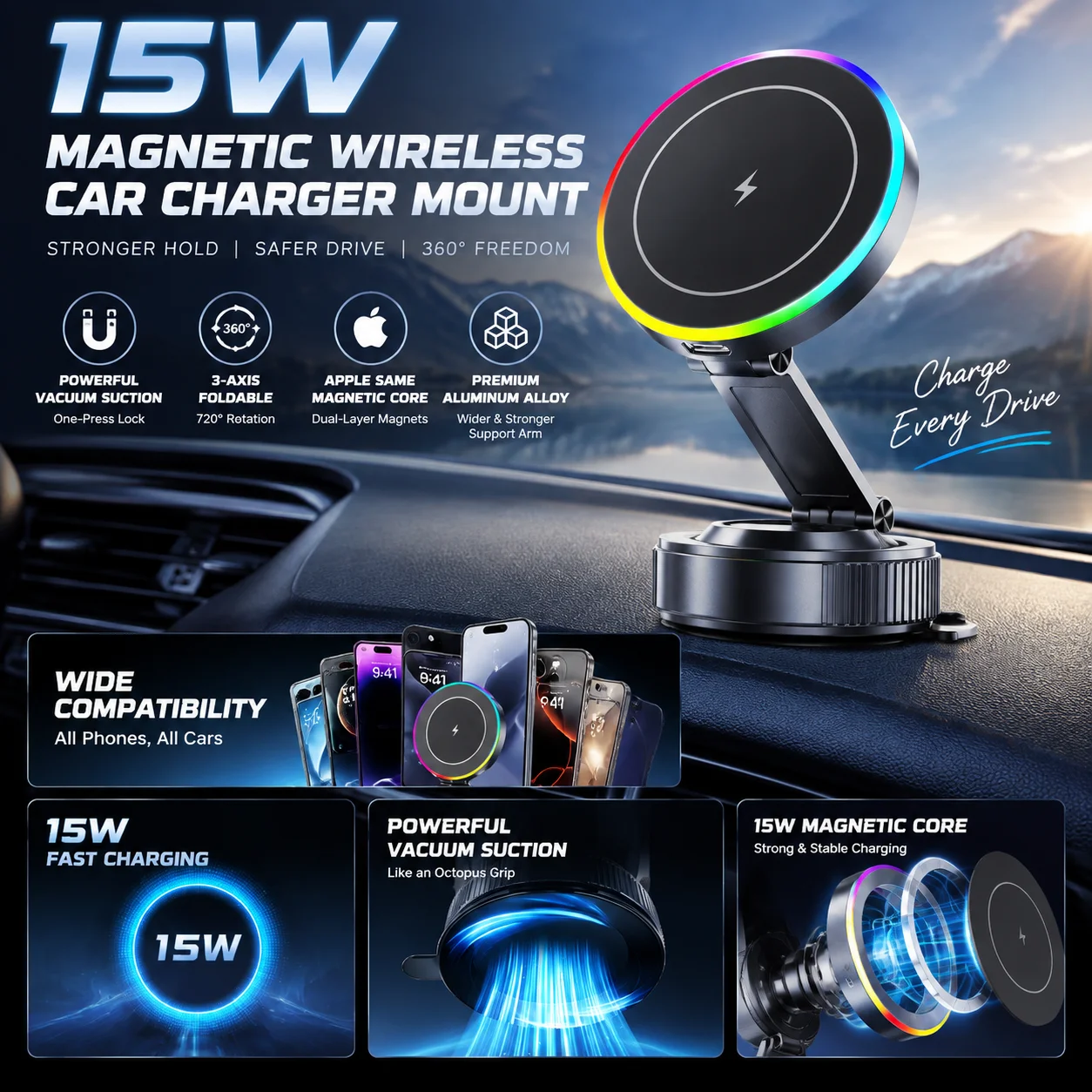 15w-magnetic-wireless-car-charger-mount-360°-foldable-vacuum-suction-phone-holder-aluminum-alloy-dashboard-stand
