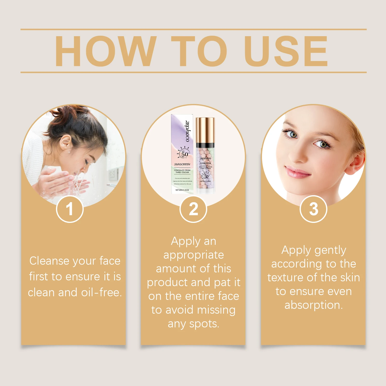 ゼフォコ 3色展開 メイクアップ コンシーラー 日焼け止め ライト 透明感 毛穴隠し 保湿 ノンオイリー 通気性 ライトコンシーラークリーム