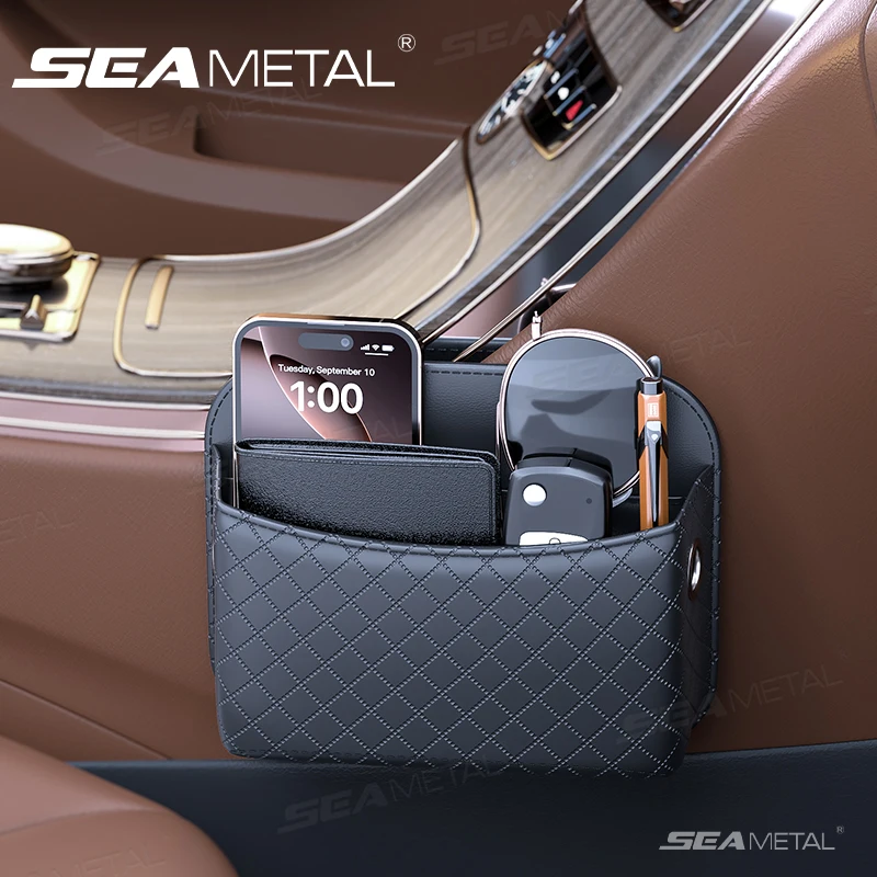 SEAMETAL Aufbewahrungstasche für Autositze, selbstklebender Autositz-Organizer, Halter für Telefon/Karte/Schlüssel, verschleißfeste Universaltasche