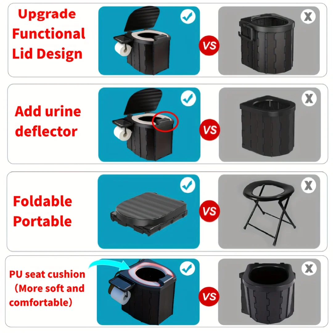 Tragbare PU-Mobiltoilette für Erwachsene mit Abdeckung, Faltbare Notfall-Toilette für Outdoor und Selbstfahrer-Reisen – Detail 4