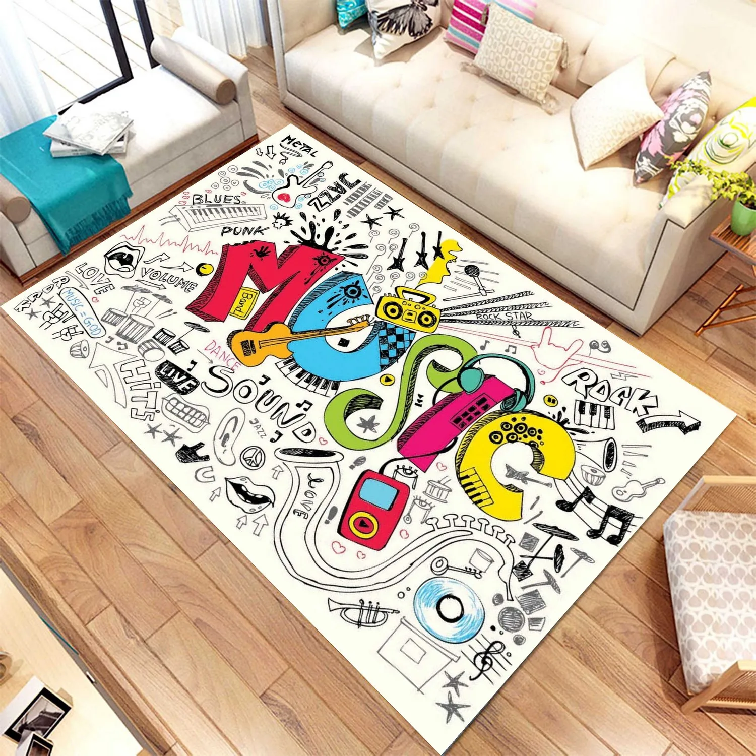 Music Rug, Musical Instruments, Musical Notes Pattern Rug, Kids Room Rug, Office Rug, Music Band Rug, Rugs For Living Room