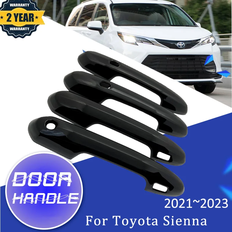 Black Car Door Handle Cover For Toyota Sienna XL40 MK4 2021~2023 Auto Exterior Trim Stickers Anti-scratch Decor Car Accessories