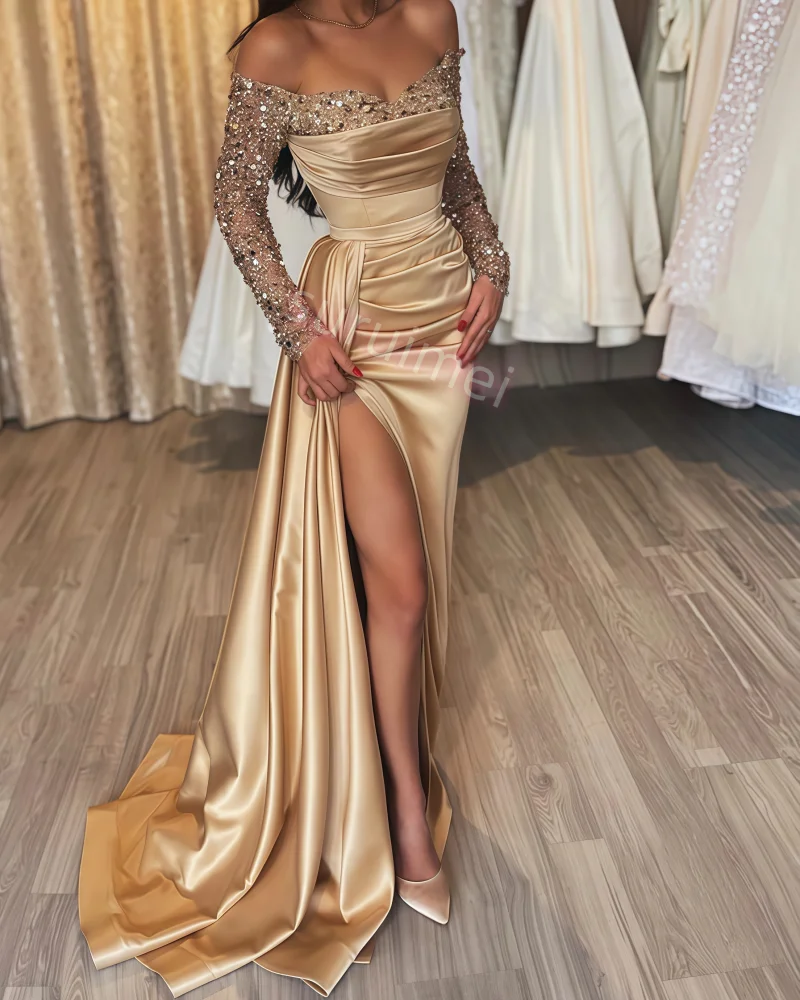 

2026 Розовое вечернее платье без бретелек по индивидуальному заказу, длинное атласное платье для выпускного вечера с разрезом спереди и цветами