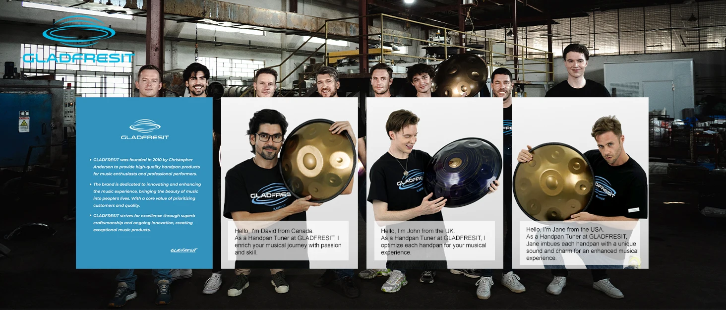 GLADFRESIT Handpan Drum 9 Notes, 18 Inches, In G Minor, Golden