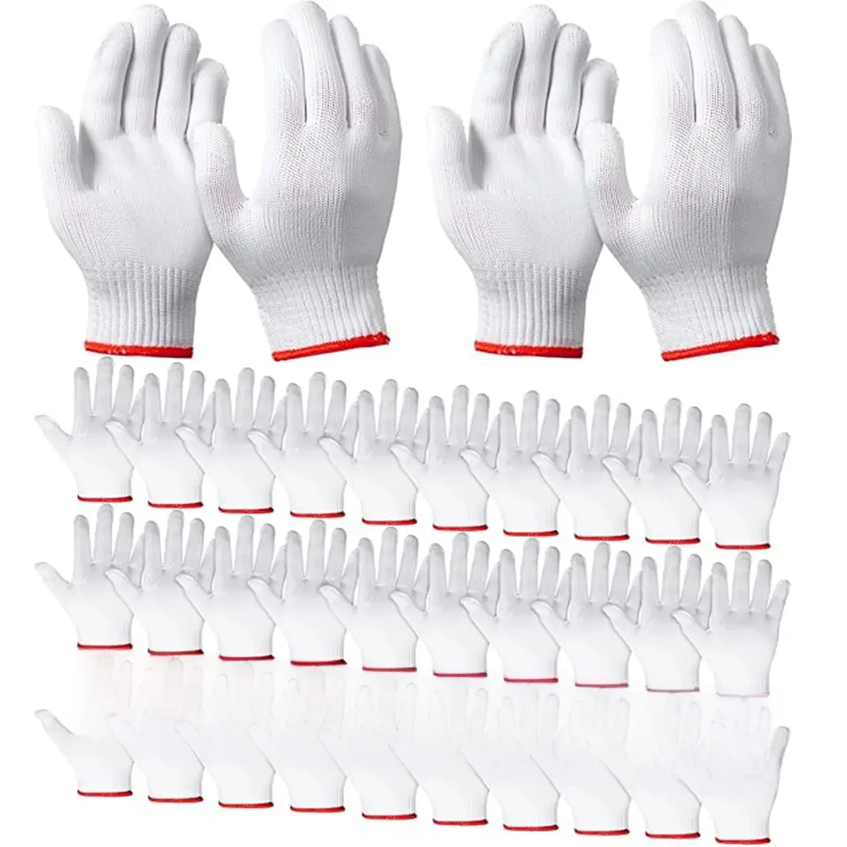 Gants de travail à la main pour hommes et femmes, protection de la poignée de sécurité, optique barbecue, coton blanc, lot de 12 paires