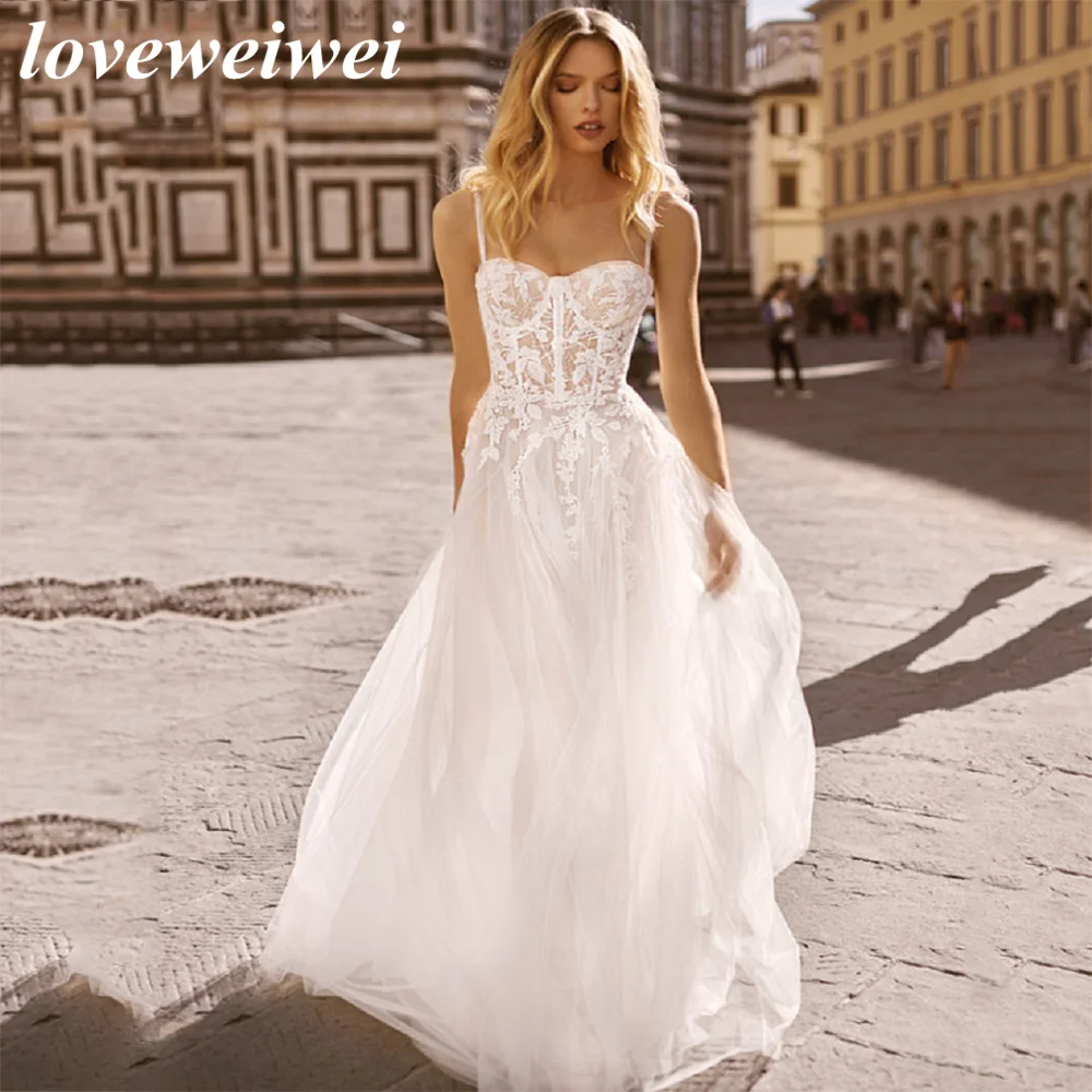 Vestido De novia con tirantes finos, traje elegante bohemio, escote Corazón, apliques, vestido De novia para playa