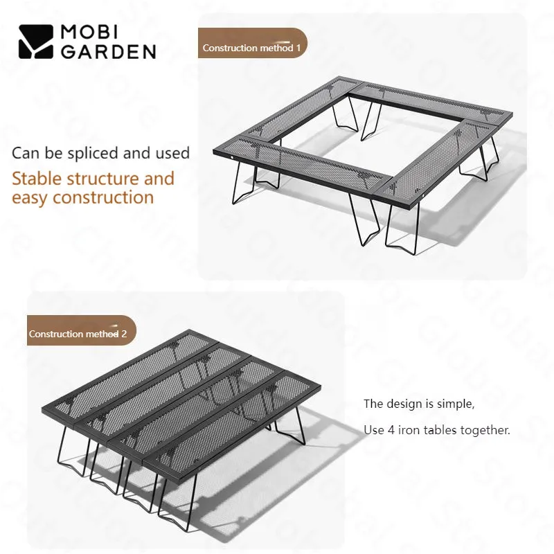 MOBI GARDEN Camping Folding Table Multifunctional Square Stitching Furniture Outdoor Family Gathering Picnic Barbecue Beach Iron