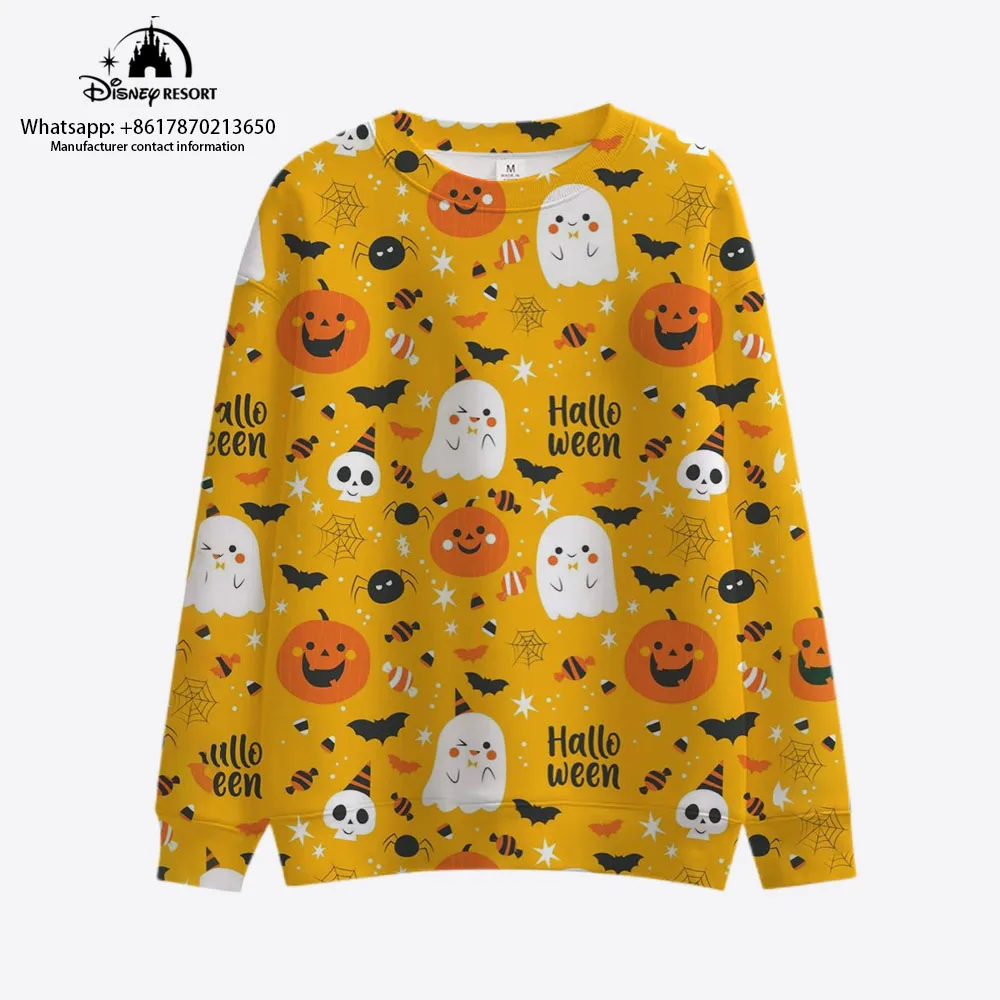 Autumn New Mickey Minnie Anime Horror Halloween Pattern Print Disney Harajuku Round Neck Casual Long-sleeved Sweater