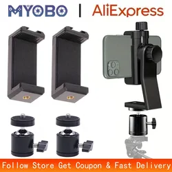 MYOBO Cell Phone Tripod Mount w' 360° Tripod Ball Head Adapter-Universal Phone Clip Holder for Selfie Stick Tripod Monopod Stand