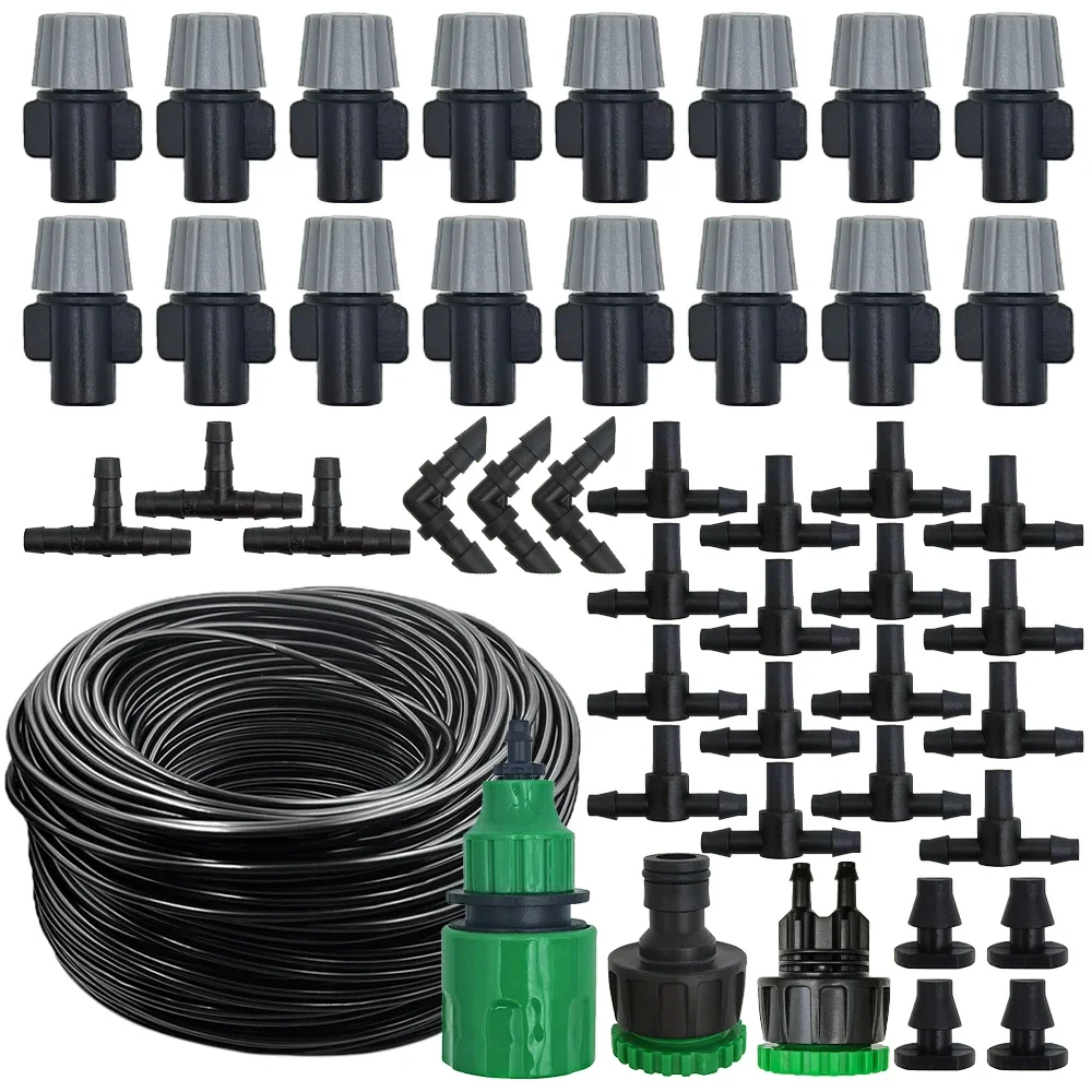 Système d'irrigation d'arrosage automatique 10-20M, buses de brumisation portables, tête de pulvérisation pour tuyau d'arrosage avec connecteur en T de 4/7mm pour Patio